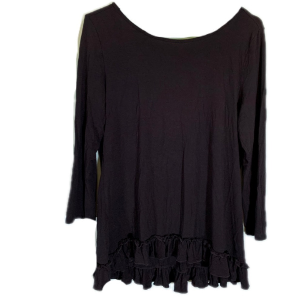Love Scarlet black long sleeve stretch knit tunic with ruffled hem SzL
